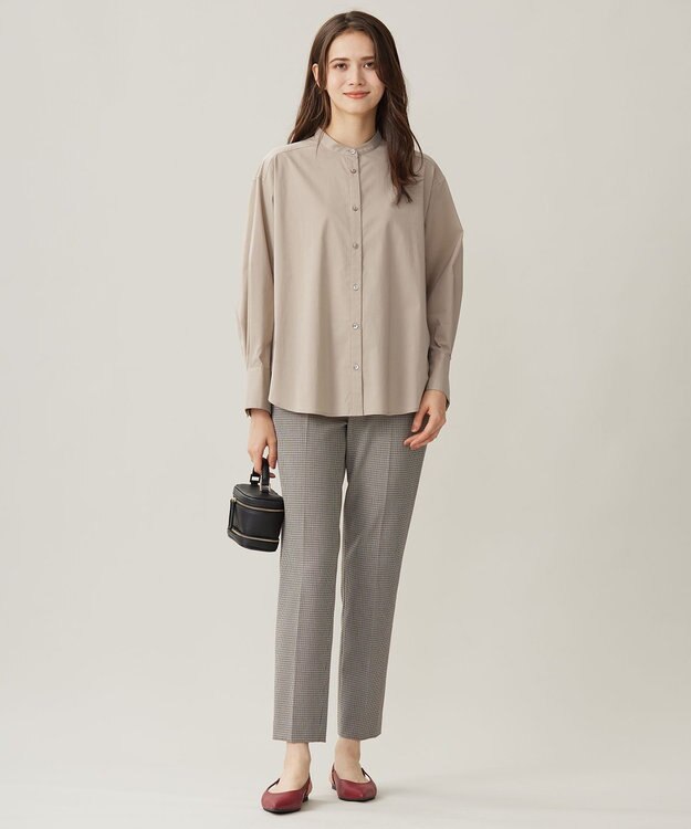 自由区 【撥水加工・洗える】TRギャバチェック柄テーパード パンツ ベージュ系チェック