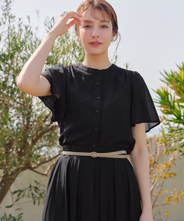 Tiaclasse 【セットアップ対応・洗える】シアーチェックブラウス ブラック