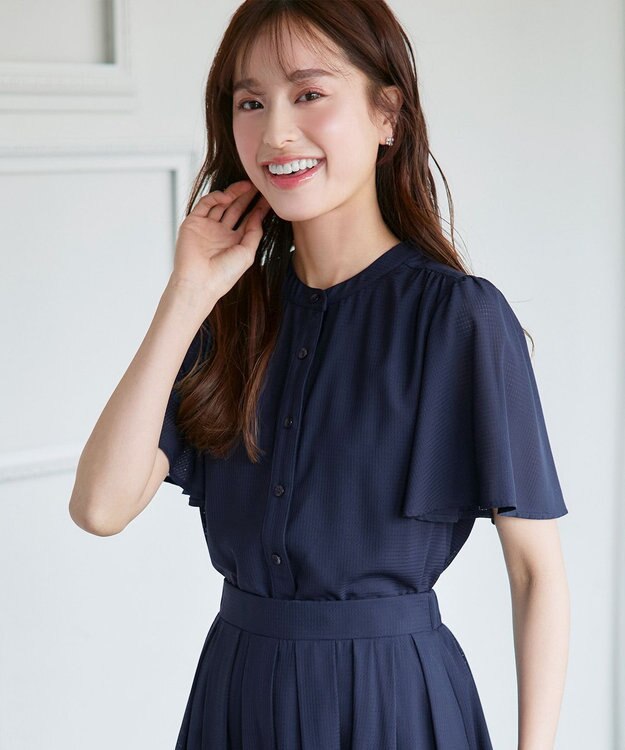 Tiaclasse 【セットアップ対応・洗える】シアーチェックブラウス ネイビー