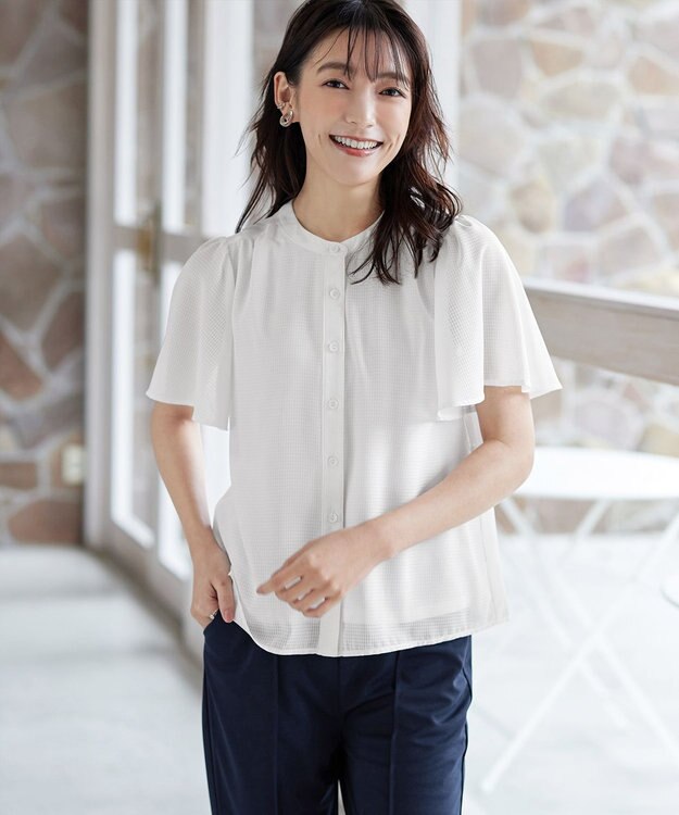 Tiaclasse 【セットアップ対応・洗える】シアーチェックブラウス オフホワイト