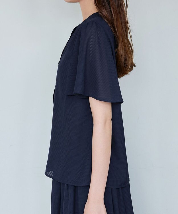 Tiaclasse 【セットアップ対応・洗える】シアーチェックブラウス ネイビー