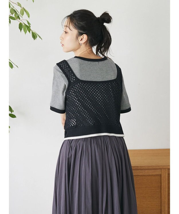 CRAFT STANDARD BOUTIQUE 配色メッシュニットビスチェ Black