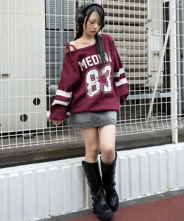 WEGO 【2025年秋冬新作】2WAYグラフィックワンショルBIGニット 柄1