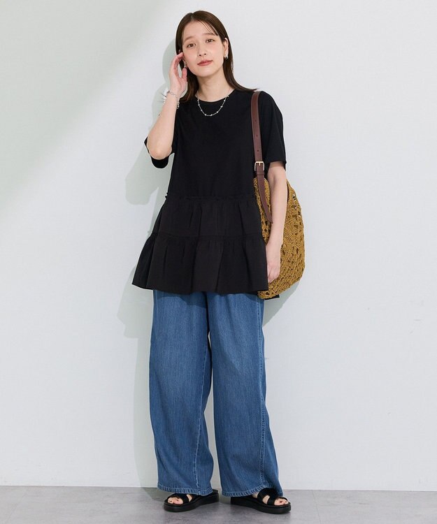 Green Parks ラメフィルム編込透かし柄ショルダーカゴバッ Beige