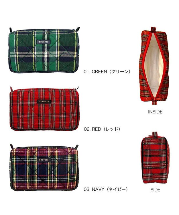 ROOTOTE 3620【トートのおともに】WR.ポーチ.チェックキルト-C 01：グリーン