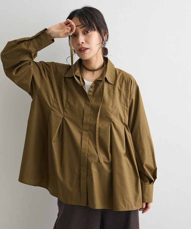 CRAFT STANDARD BOUTIQUE タイ付きタックシャツチュニック Khaki