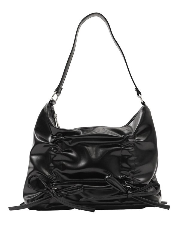 WEGO ギャザーリボンハーフムーンバッグ ブラック