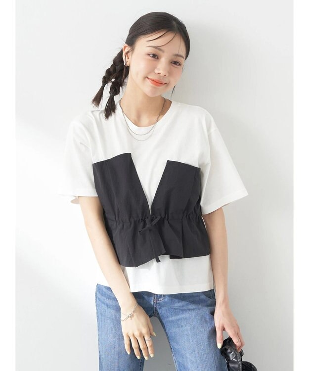 earth music&ecology ビスチェドッキングプルオーバー White×Black