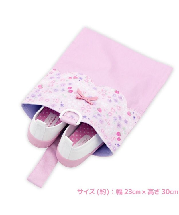 Mother garden マザーガーデン 野いちご 学童布バッグ ＆ 巾着4点セット《小花いちご柄》 小花いちご柄