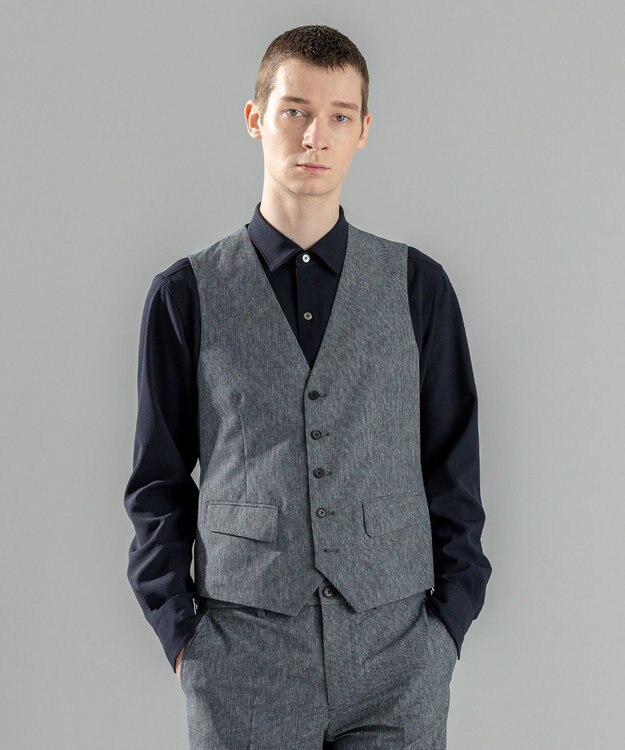 JOSEPH HOMME 新柄【洗える/ストレッチ/シワになりにくい/セットアップ対応可】クールドッツストレッチ ジレ ライトグレー系