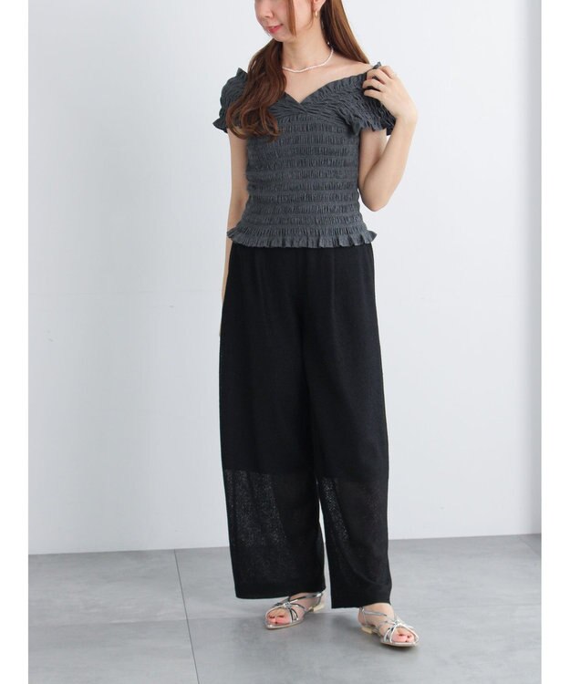 Te chichi クレープメッシュストレートパンツ（セットアップ可） ブラック