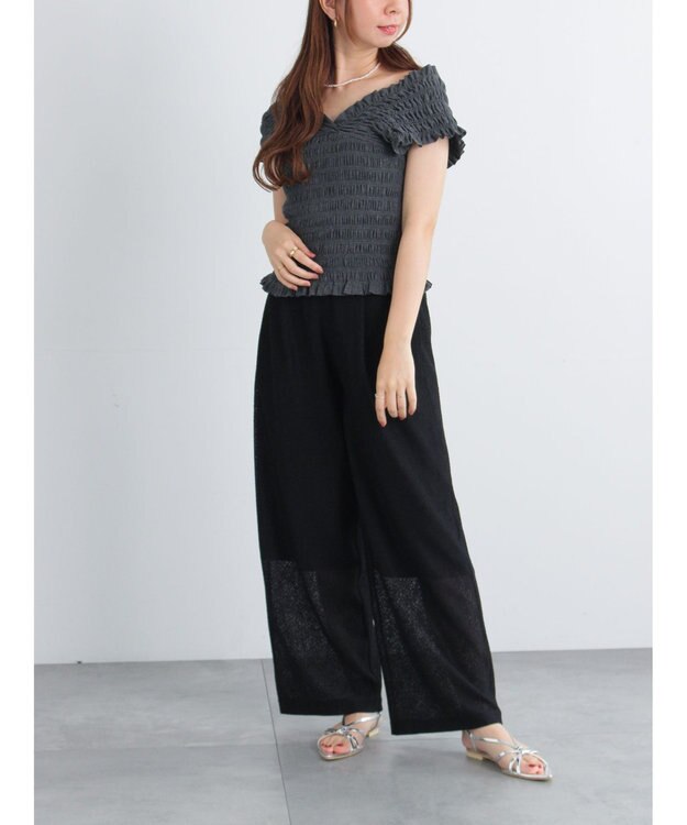 Te chichi クレープメッシュストレートパンツ（セットアップ可） ブラック