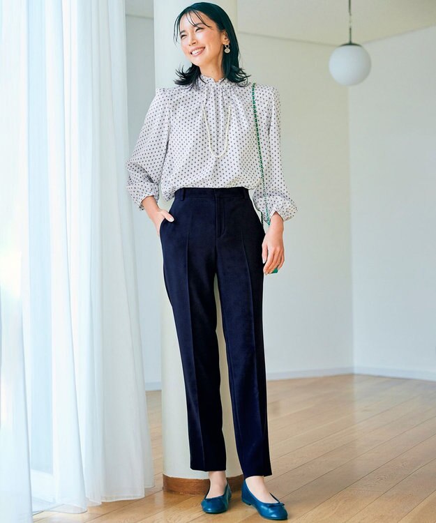 23区 L 【洗える】ジオメトリックパターン フリル ブラウス アイボリー系