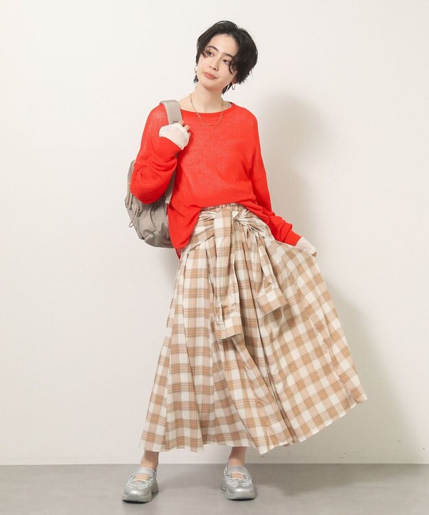 Green Parks イージーケアチェックボリュームスカート Beige