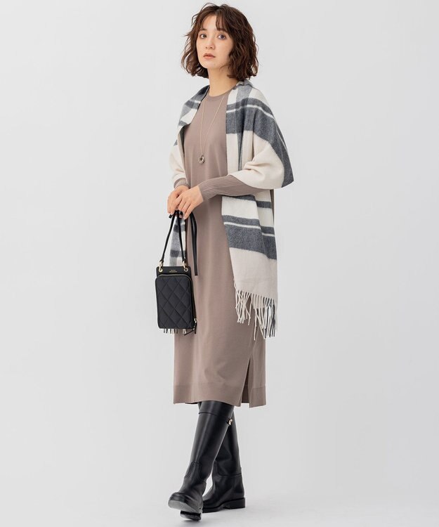 23区 L 【好評につきカラー追加】ヴィスコースストレッチ リブ袖 ワンピース モカ系