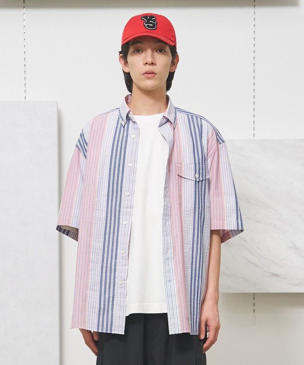 J.PRESS YORK STREET 【UNISEX】ランダムストライプ シャツ レッド系1