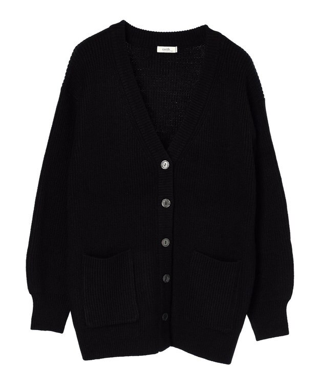 earth music&ecology アンチピリング畦Ｖネックカーディガン Black