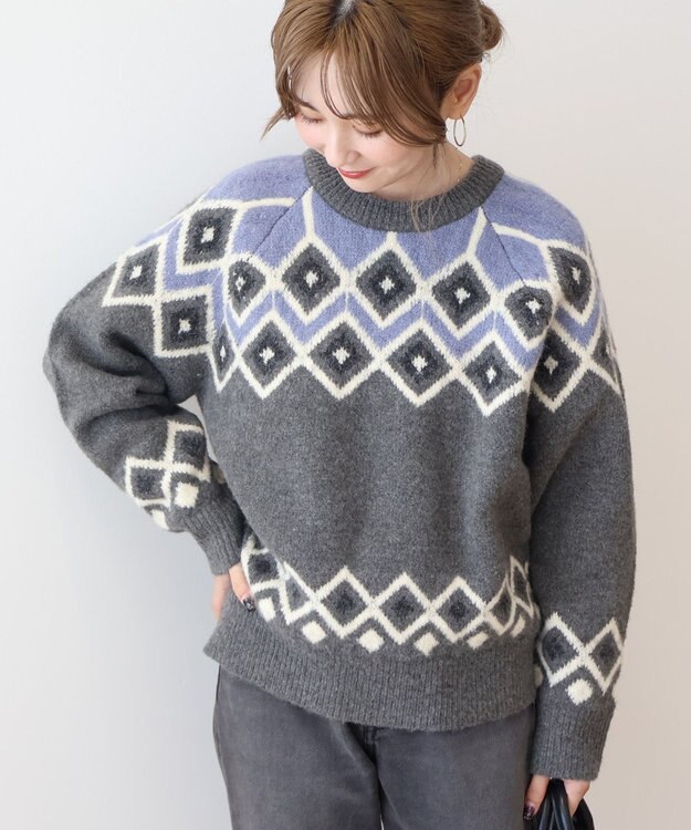 AMERICAN HOLIC フェアアイル柄ニットプルオーバー Gray Mixture