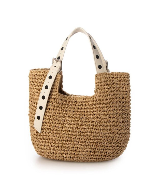 UNBILLION カシュカシュ cachecache / ドット刺繍ハンドル手編みトート アイボリー