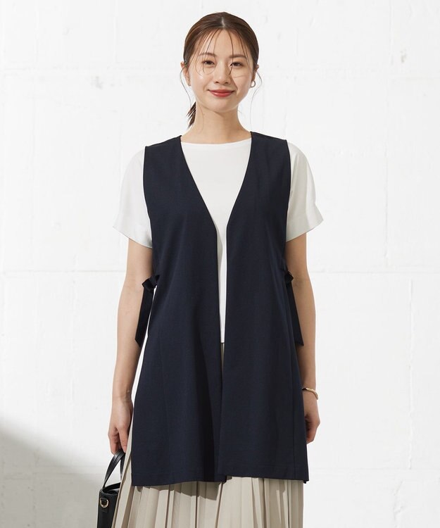 J.PRESS LADIES L リネンライクジャージー ロング ジレ ネイビー系