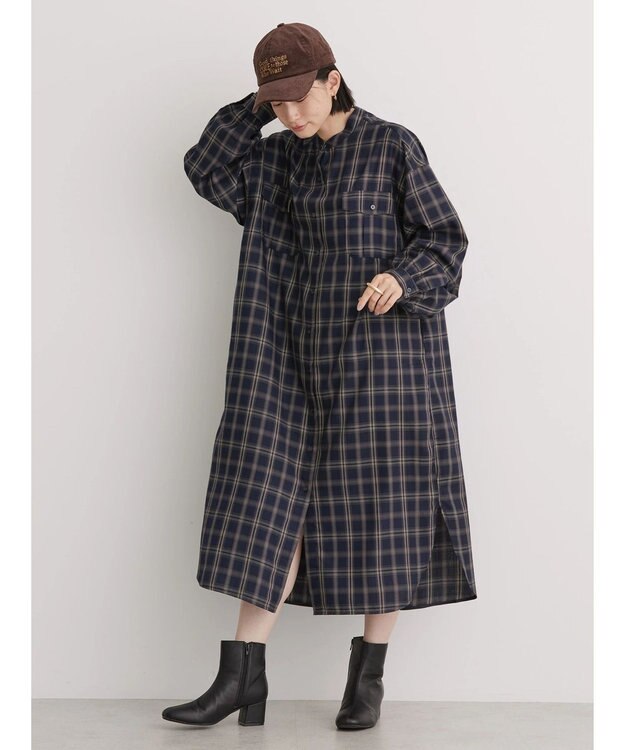 AMERICAN HOLIC イージーケアＷポケットシャツワンピース Check Navy