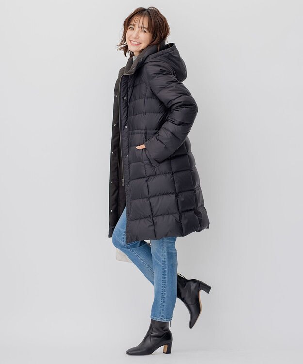 23区 【洗える】シレータフタ ロング ダウンコート ブラック系