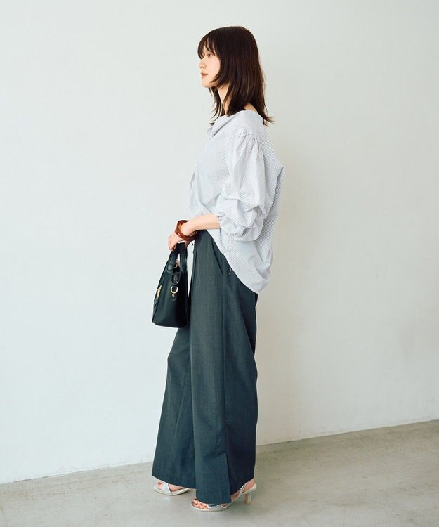 YECCA VECCA タックスリーブスキッパーブラウス Stripe White