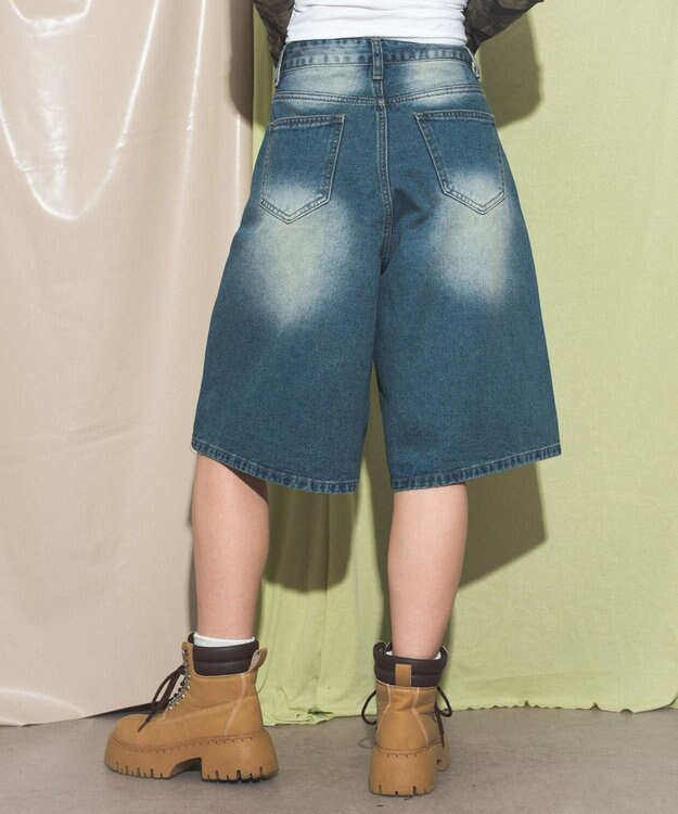 WEGO ブラストデニムハーフパンツ デニム中濃色