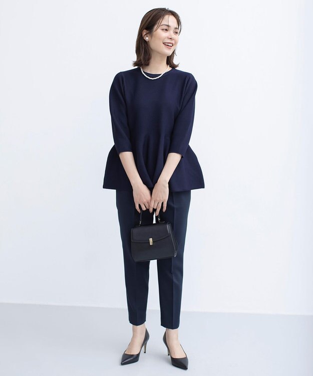 組曲 【WEB限定】スポンディッシュペプラム ニット ネイビー系