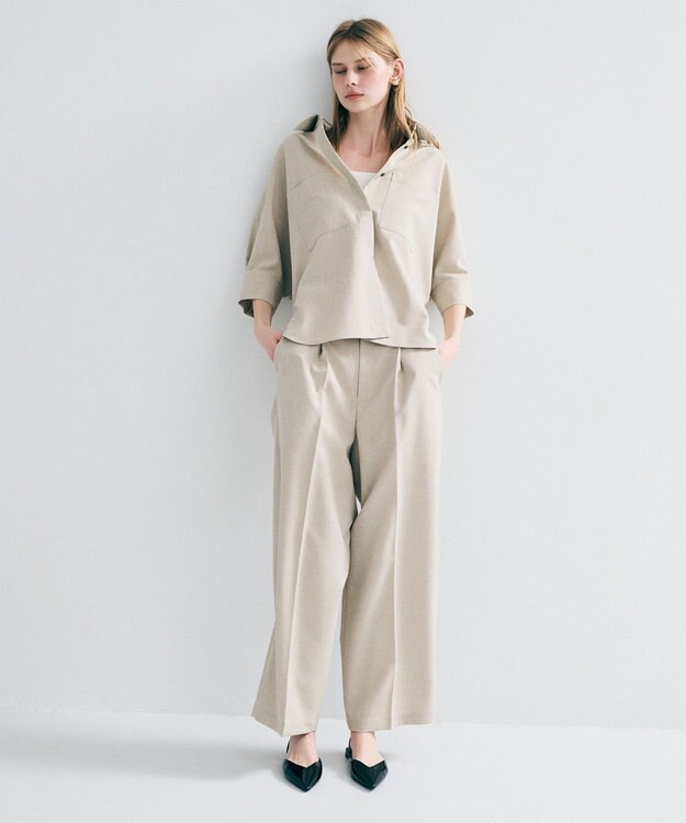 uncrave ウォッシャブルドライサップ ワイドパンツ（サスペンダー付き） シャンブレーベージュ