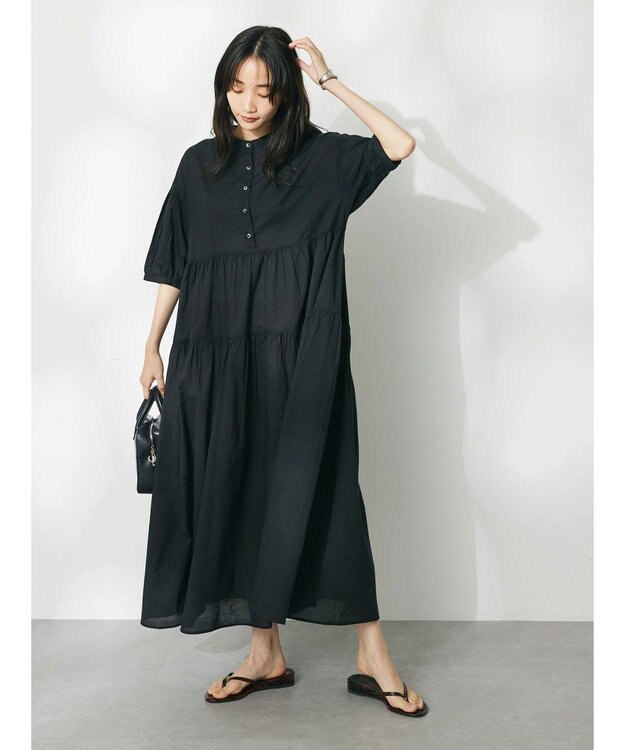 CRAFT STANDARD BOUTIQUE インド綿ティアードマキシワンピース Black