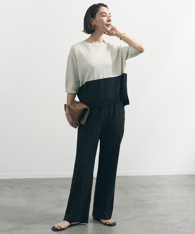 UNFILO L スゴ機能美ニット ハーフスリーブ バイカラー