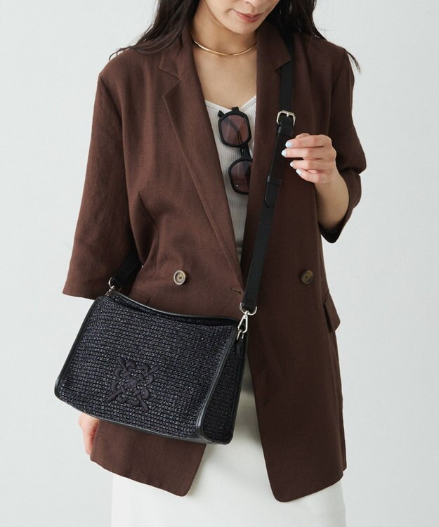 russet ナイロンラフィアショルダーバッグ(CE-1713) Black