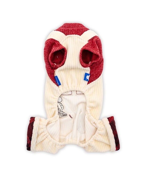 PET PARADISE ディズニー ミッキーマウス チェック オーバーオール  小型犬 ホワイト×レッド