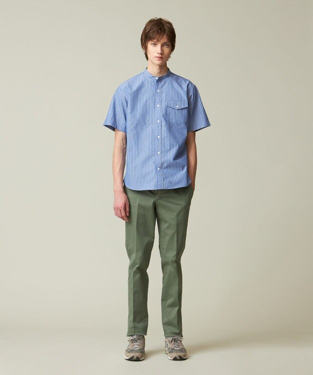 J.PRESS MEN 【クールマックス】サッカー マルチストライプ バンドカラーシャツ ブルー系1