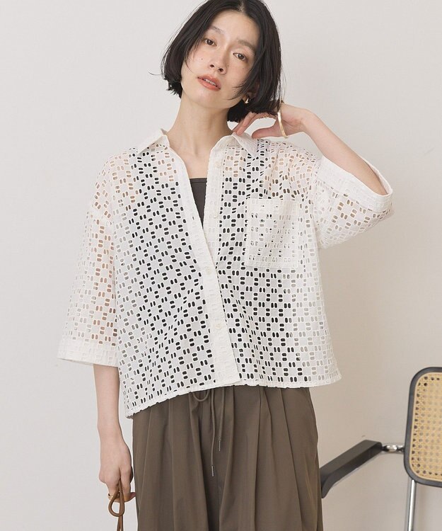 AMERICAN HOLIC 刺繍ショート半袖シャツ Off White