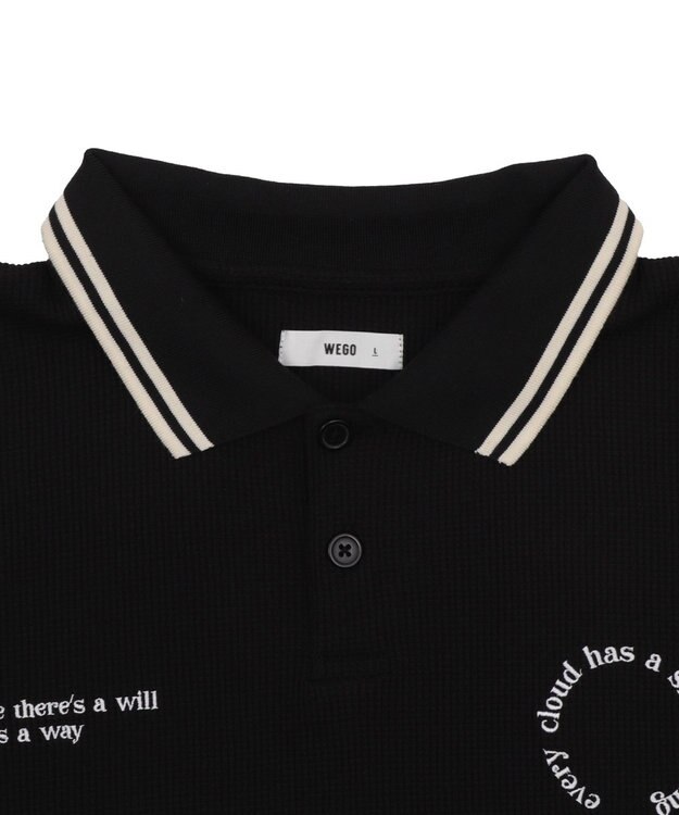WEGO 【ユニセックス着用ITEM/MLサイズ展開】ワッフルラインポロ ブラック