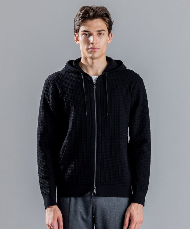 JOSEPH HOMME 【イージーケア】 ヴィスコースリンクス　ジップアップニットパーカー ブラック系