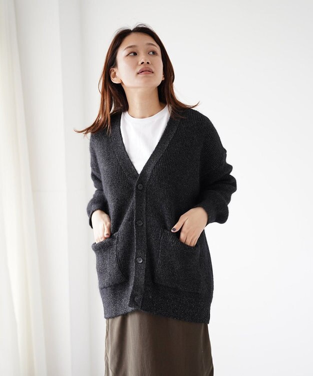 WHITE MAILS 【UNISEX】WASHI&MOHAIR RIB KNIT OVERSIZED カーディガン クロ