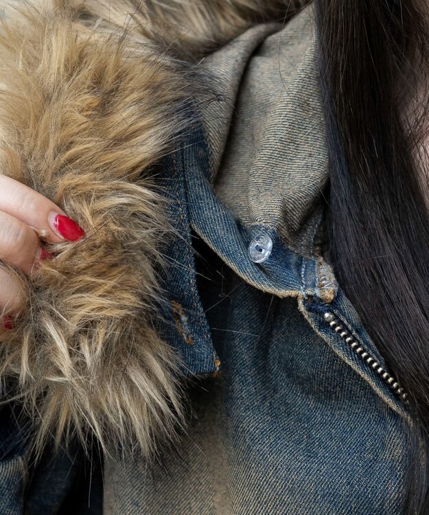 WEGO ファーフードデニムショートブルゾン デニム中濃加工色