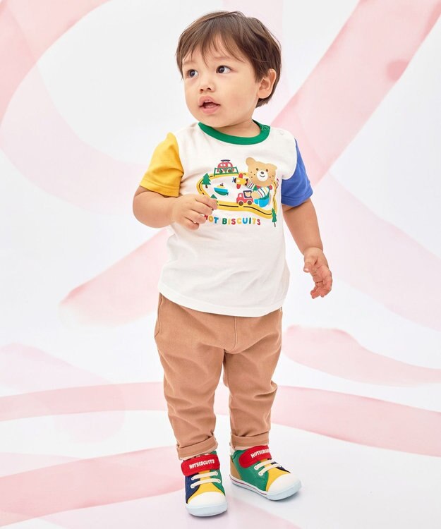 MIKI HOUSE HOT BISCUITS 【80-120cm】ビーンズ×乗り物プリント 半袖Tシャツ マルチカラー