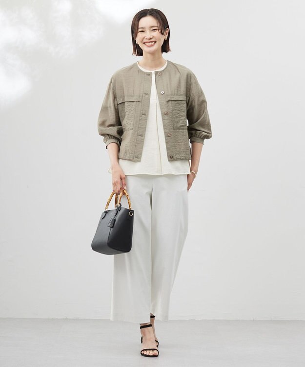 J.PRESS LADIES 【洗える・接触冷感・UVケア・吸水速乾・防透け】麻シェルドライ ワイドストレート マリン パンツ ナチュラル系