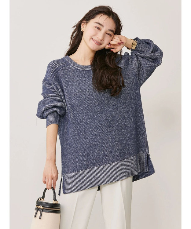 AMERICAN HOLIC クルーネック編み違いニットチュニック Navy