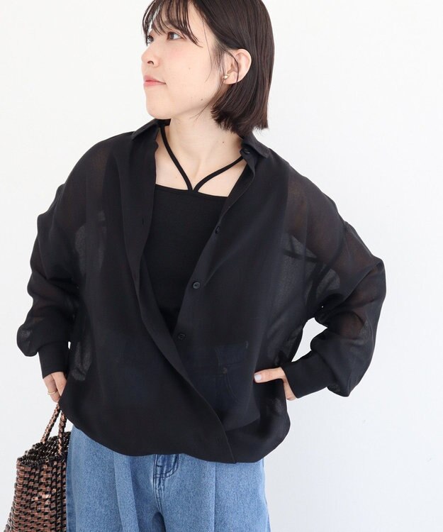 Green Parks カシュクールシアーシャツ Black