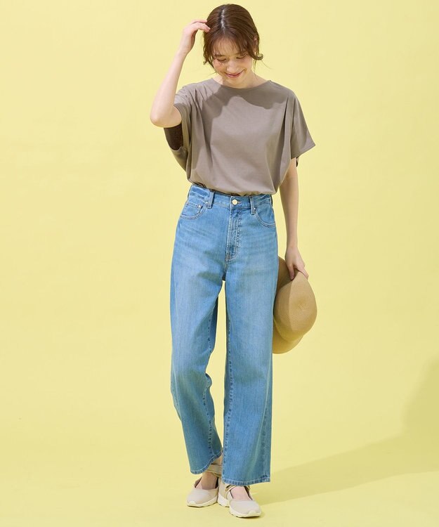 ANY L 【洗濯機可/UVケア/接触冷感】フレンチスリーブロゴ・カラーTシャツ モカ