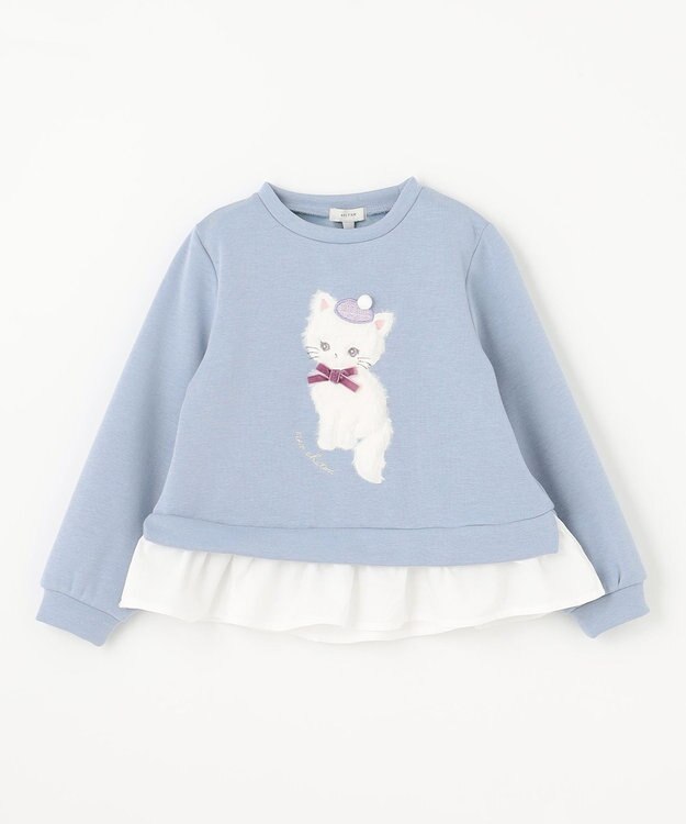 ANY KIDS 裏シャギーレイヤード風トレーナー サックスブルー（ネコ）