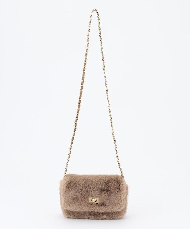 23区 フェイクファーチェーン ショルダー バッグ ブラウン系