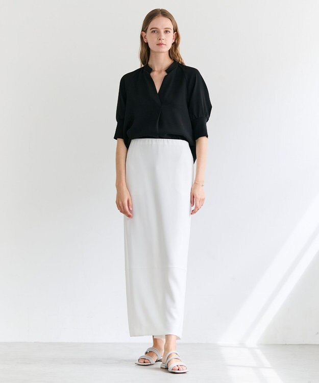 BEIGE， FLEUR / ドレープニット カフスブラウス Navy