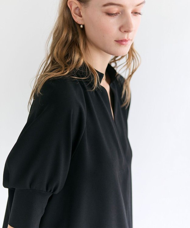 BEIGE， FLEUR / ドレープニット カフスブラウス Navy