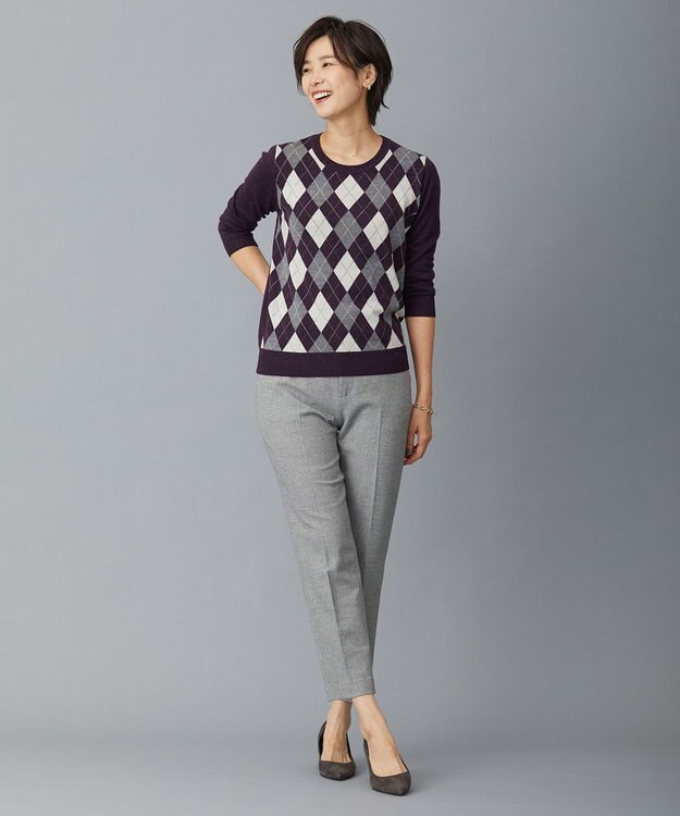 J.PRESS LADIES 【洗える】アーガイルツイン ニット パープル系